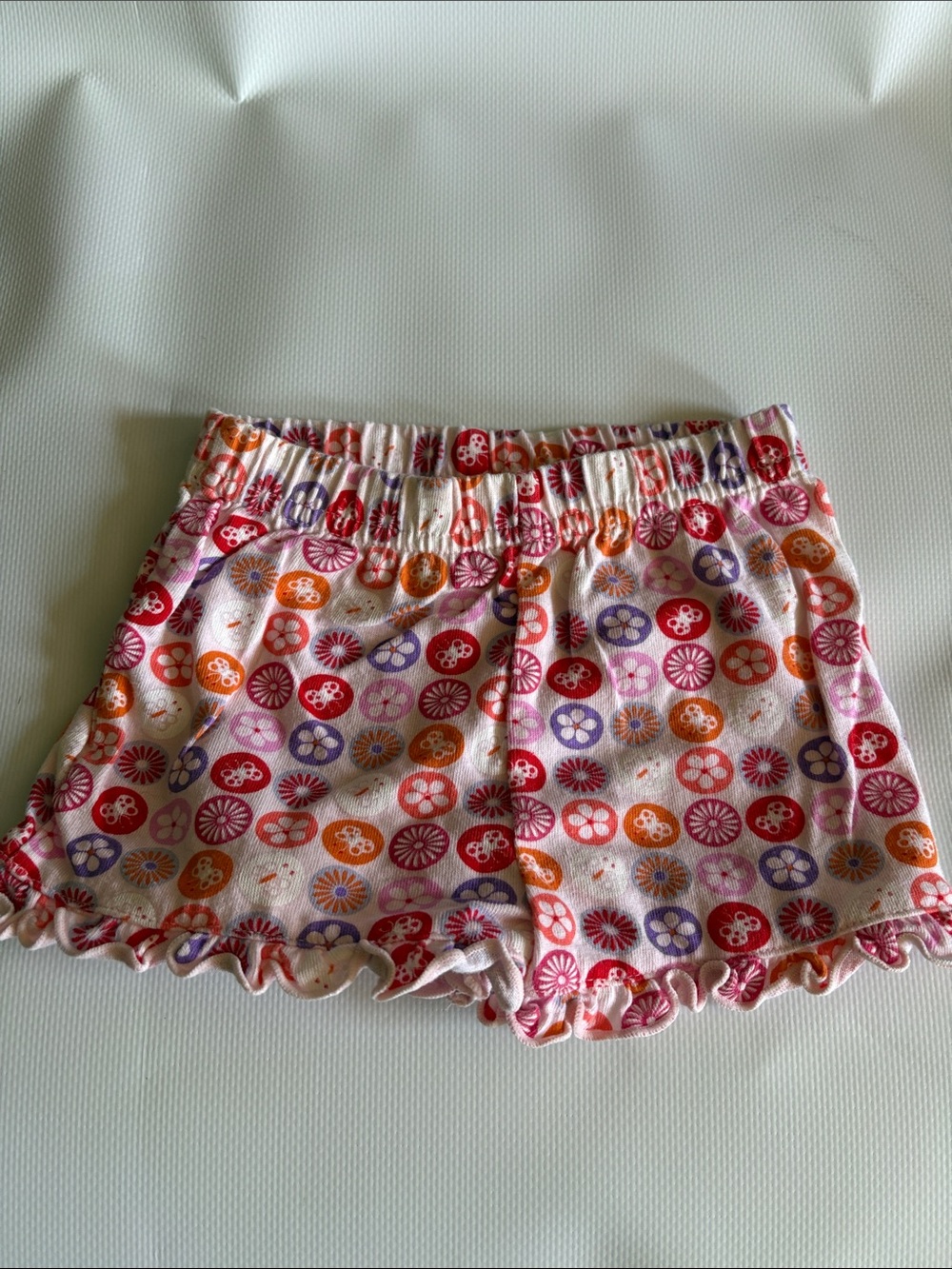 Kids Pink Multi-Color Printed Ruffle Hem Shorts